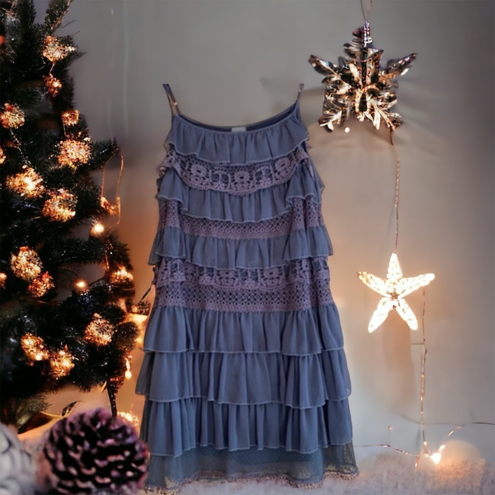 Gorgeous OXMO Grey Layered Overlay Tier Ruffle Dress 😍 -EUC Size M🍂​ - Picture 10 of 13